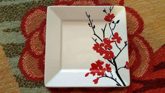 1 Set of 4 pcs-Indonesia Coventry Porcelain Fine Red Flower Plates