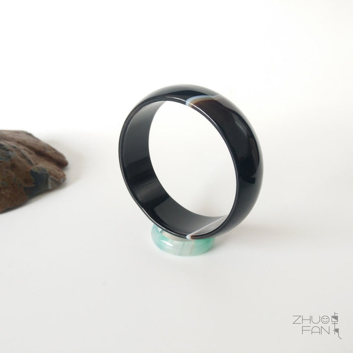 10% OFF- 44-50mm Certified Natural Black Emerald A*Jade HandCarved Bangle A1949