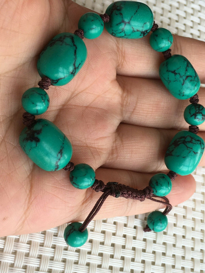 10% OFF- 54-62mm Certified Natural Turquoise HandCarved Woven Adjustable Lucky Pray Bracelet A1211