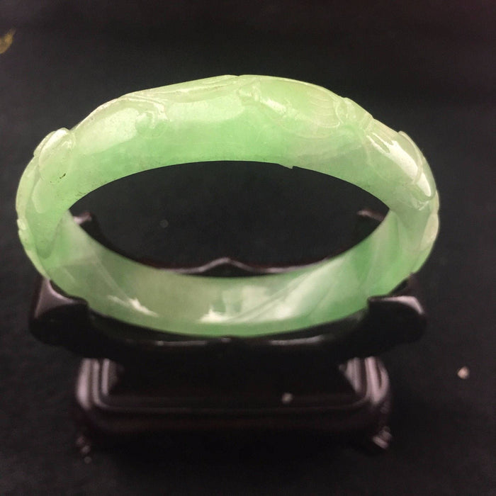 10% OFF- 55/56 mm Certified Natural Jadeite Emerald A Jade HandCarved Ruyi Flower Bracelet Bangle A-2495