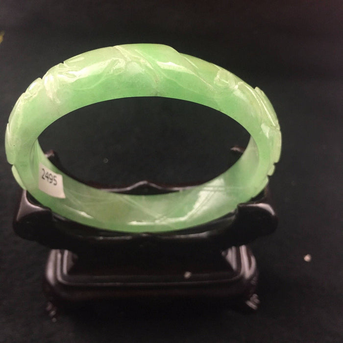 10% OFF- 55/56 mm Certified Natural Jadeite Emerald A Jade HandCarved Ruyi Flower Bracelet Bangle A-2495