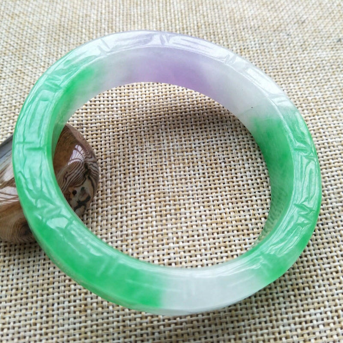 10% OFF- 55/56/57mm Certified Natural 3 Color Jadeite Emerald A Jade Handcarved Ruyi Flower Bangle K134