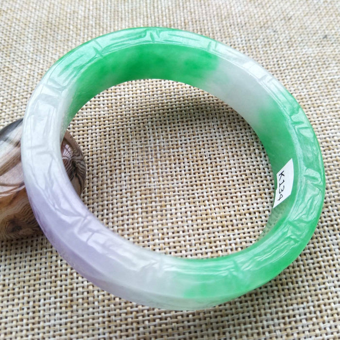 10% OFF- 55/56/57mm Certified Natural 3 Color Jadeite Emerald A Jade Handcarved Ruyi Flower Bangle K134