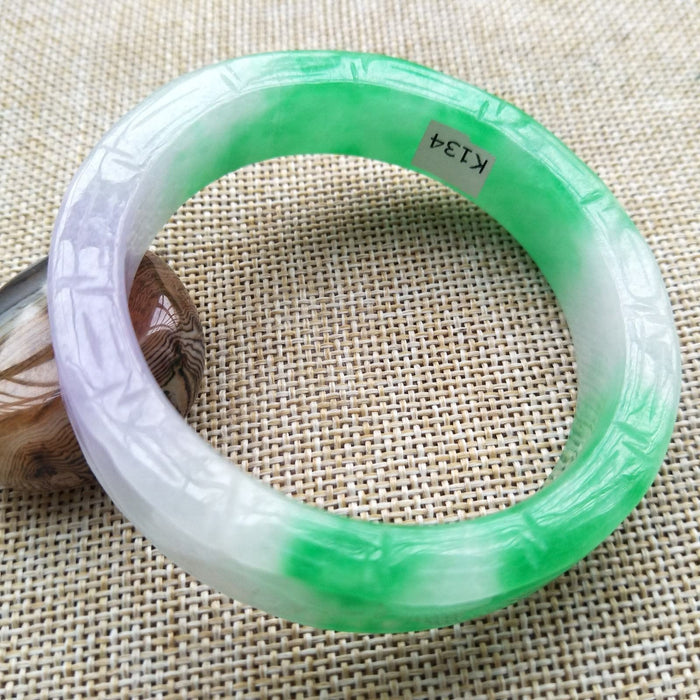 10% OFF- 55/56/57mm Certified Natural 3 Color Jadeite Emerald A Jade Handcarved Ruyi Flower Bangle K134