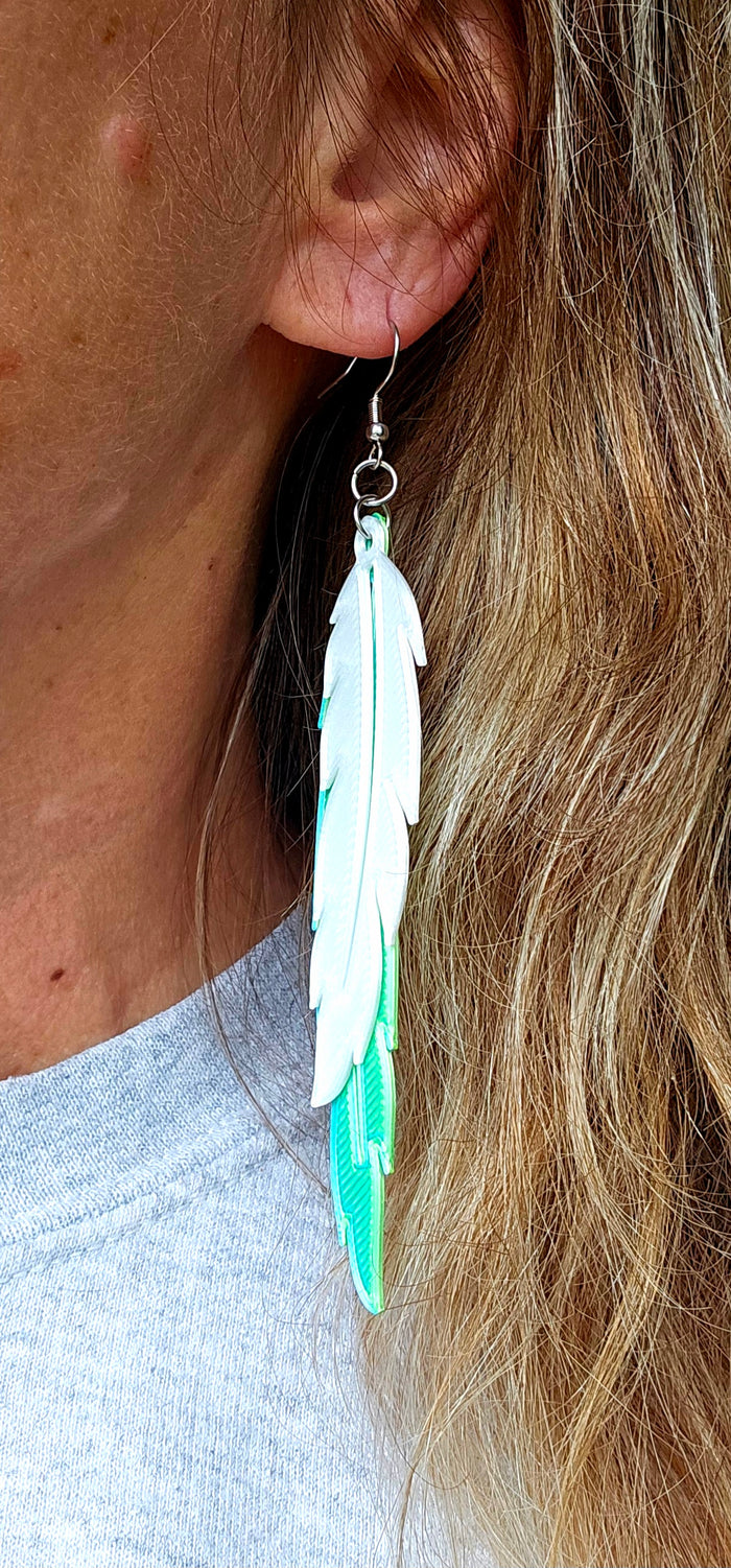 3D Print Double Feather Boho Earrings Made in America