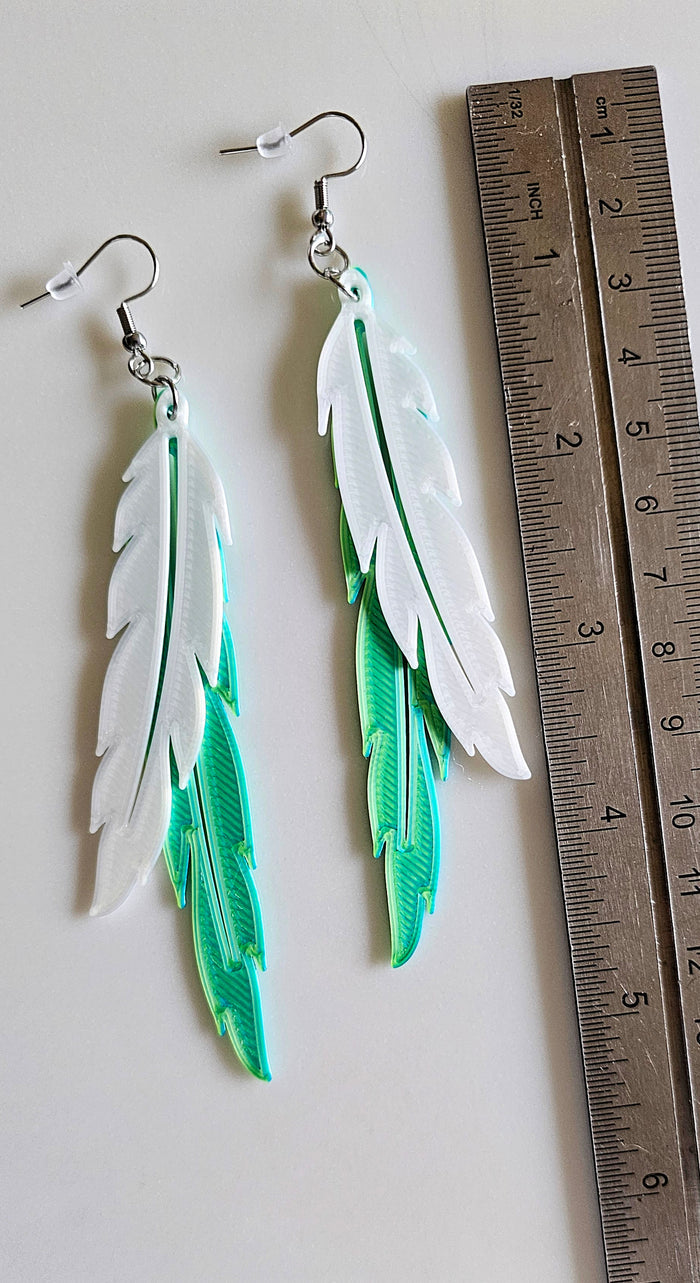 3D Print Double Feather Boho Earrings Made in America
