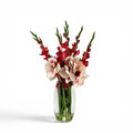 Artificial Amaryllis Gladiolus & Rose Mix Arrangement in Glass Vase