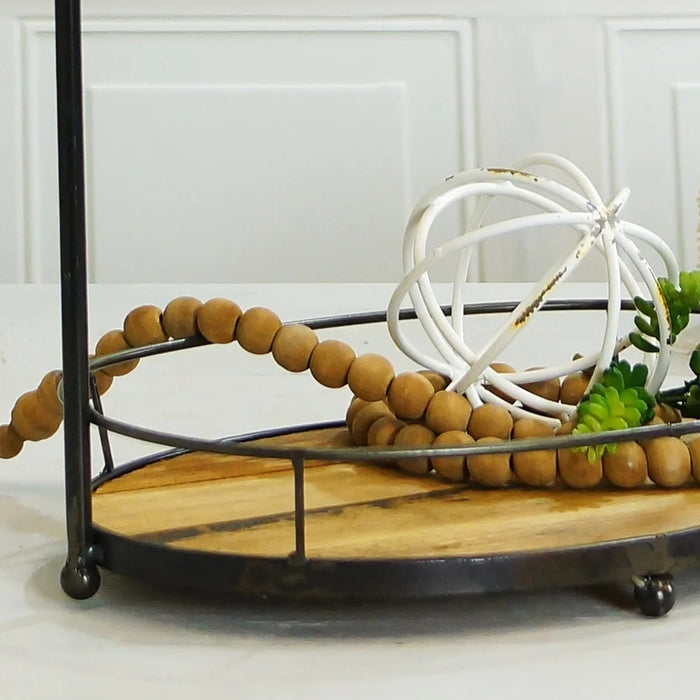 Antique Wood & Metal Tray
