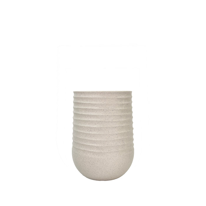 Artimis Mediterranean Beige Pot 28x37cm Terrazzo style, eco-friendly & weatherproof. Lightweight. Side view.