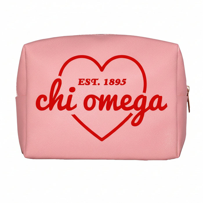 Chi Omega Pink & Red Heart Makeup Bag