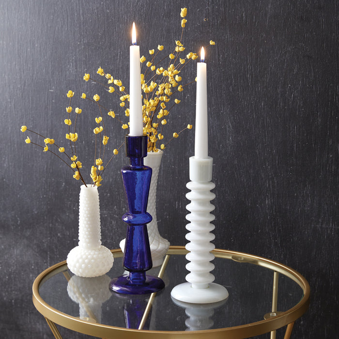Cobalt Blue Glass Taper Candle Holder