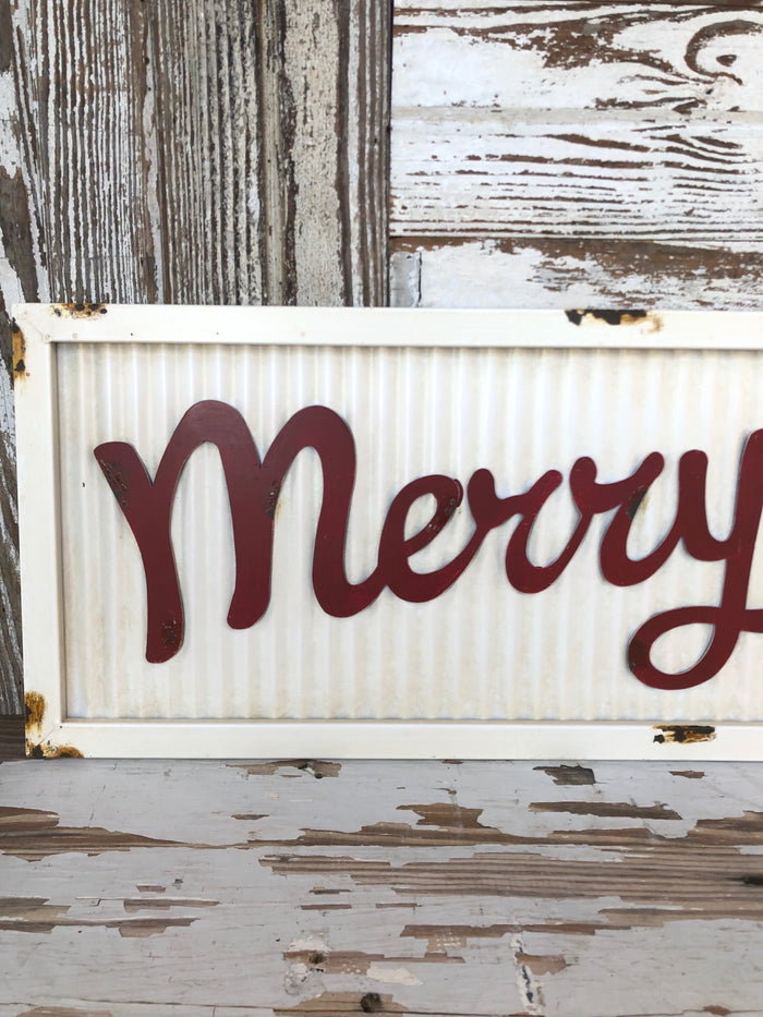 Corrugated Metal Merry Christmas Sign