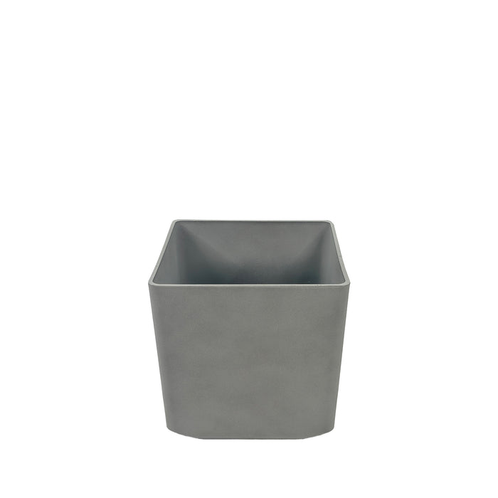 Sage Grey Cubic Planter 22x22x21cm. Eco-friendly lightweight polyresin that is weather proof, Front view.