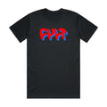 Cult Til The End T-Shirt - A black t-shirt with a relaxed fit, featuring stylized "CULT" in red and blue letters screen printed on the front.