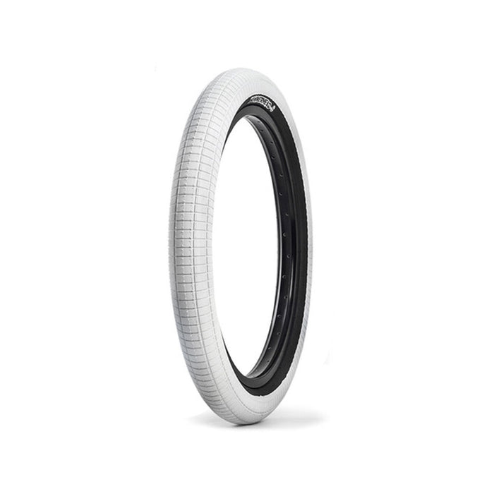 A Demolition HammerHead S 20 Inch Tyre, available in both 2.25 and 2.4 widths, is shown standing upright against a plain white background. The tyre features a striking white tread paired with a black inner rim, highlighting its distinctive design.