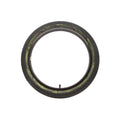 The DRS Vise Camo 20 Inch Tyre features a striking green camouflage pattern along the outer edge and is engineered for superior grip—an ideal choice for riders seeking affordable camo tyres that deliver standout style and reliable performance, shown here against a white background.