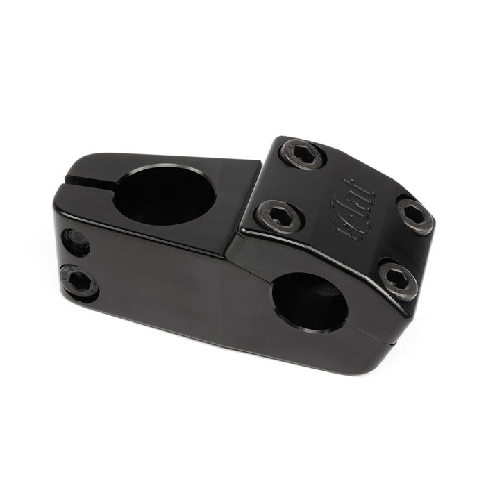 Eclat 1023 Stem (22.2mm Clamp), a limited edition black metal BMX stem, CNC machined with four top bolts and two side holes for attachment, displayed on a white background.