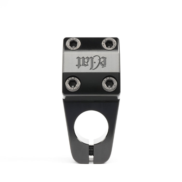 The Eclat 1023 Stem (22.2mm Clamp) is a limited edition BMX stem in black and silver, CNC machined for precision and durability, featuring four hex bolts and engraved text on the faceplate, photographed against a white background.