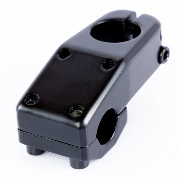 The Federal Element V2 Top Load Stem (22.2mm Clamp), a black BMX stem with a four-bolt front faceplate and handlebar clamp, is precision-crafted from durable 6061 aluminium and photographed on a white background.
