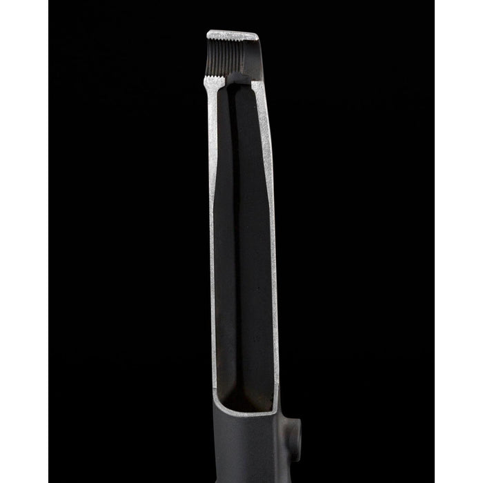 A cross-section of a 4130 Chromoly tubular metal object with a threaded end on a black background highlights the durability and precision of CNC Machining, similar to Fly Bikes Dolmen 24 Cranks.