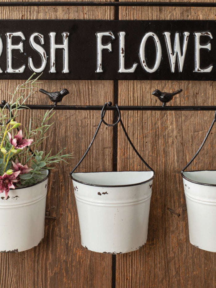 Fresh Flowers Metal Sign with Metal Buckets