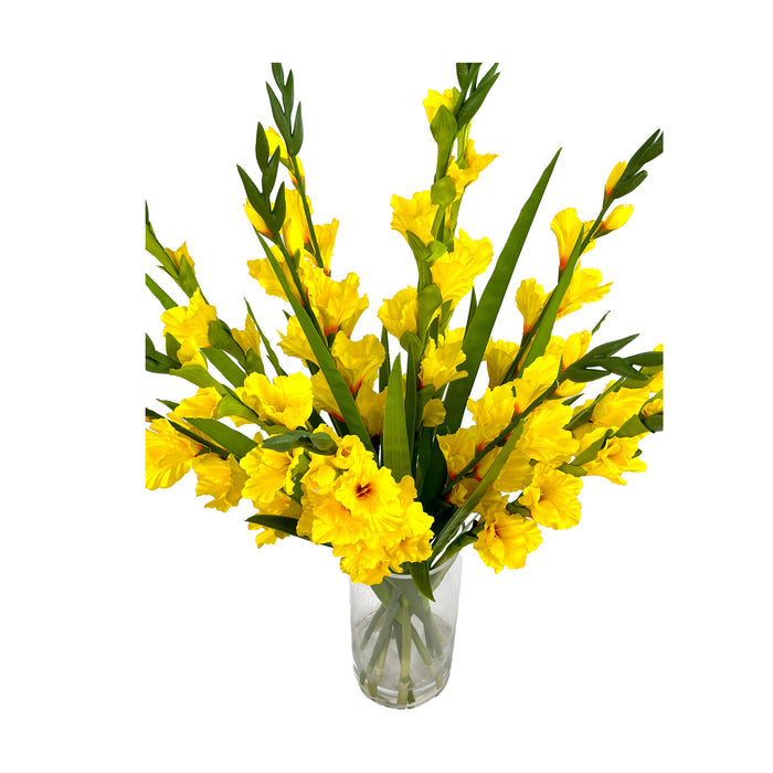 Gladiolus Yellow Arrangement in Glass Vase