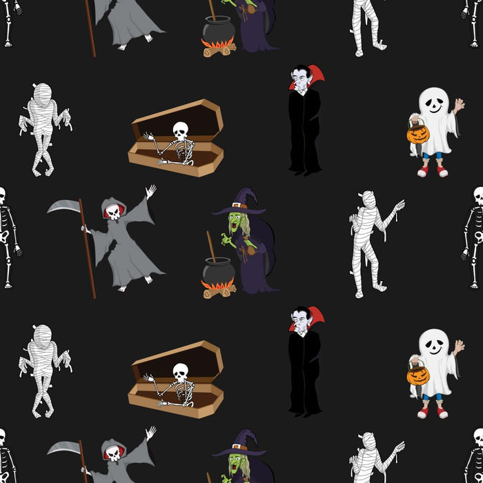 Halloween Creatures Allover - Black Cotton Fabric