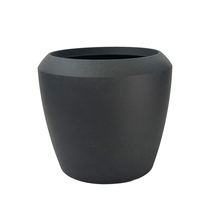Coal Black Linford Planter 55.5x48cm. Cement-like texture, eco-friendly & lightweight.