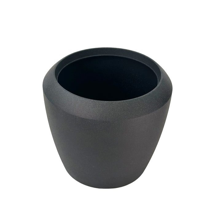 Coal Black Linford Planter 55.5x48cm. Cement-like texture, eco-friendly & lightweight, Front view.