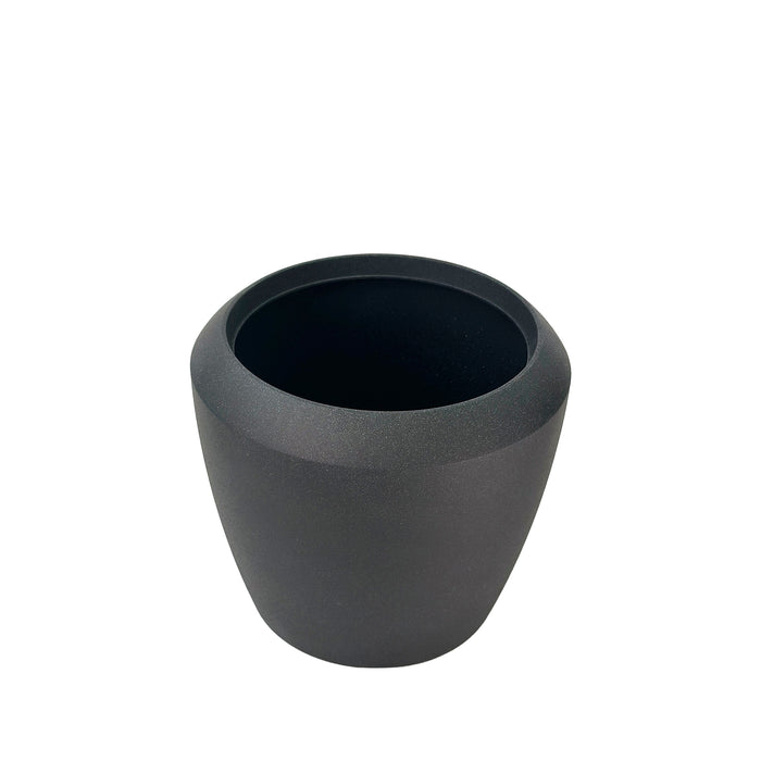 Coal Black Linford Planter 44x39.5cm. Cement-like texture, eco-friendly & lightweight, Front view.