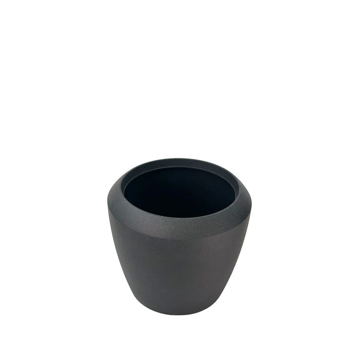 Coal Black Linford Planter 33.5x30.5cm. Cement-like texture, eco-friendly & lightweight, Front view.