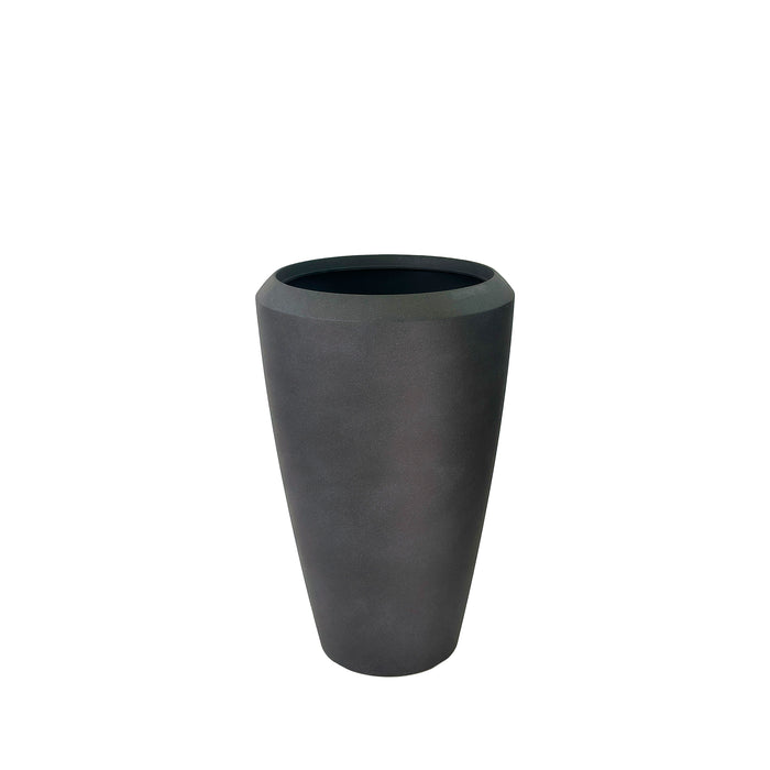 Coal Black Linford Planter 70cm. Cement-like texture, eco-friendly & lightweight.