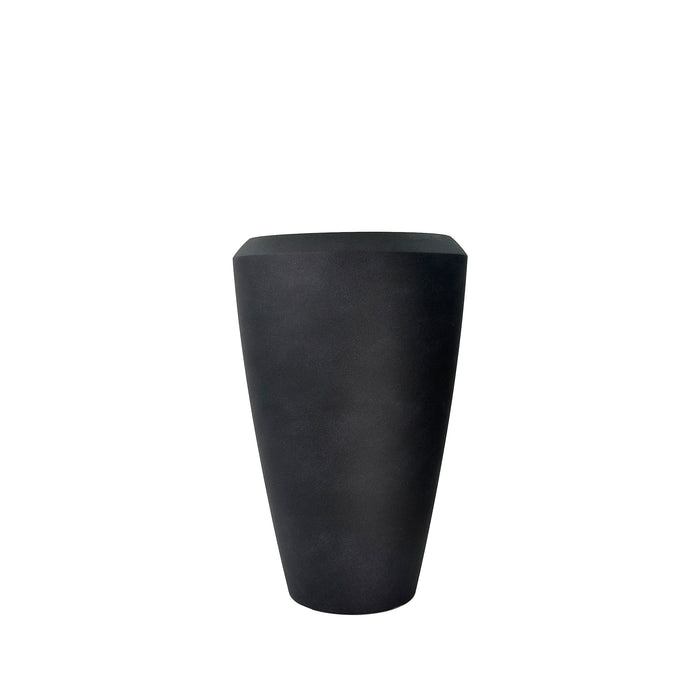 Coal Black Linford Planter 70cm. Cement-like texture, eco-friendly & lightweight, Side view.