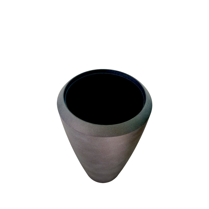Coal Black Linford Planter 70cm. Cement-like texture, eco-friendly & lightweight, Top view.