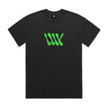 Introducing the LUXBMX Slime Time Tee in Faded Black, featuring a neon green abstract design in the center that channels a vibrant 90s vibe. This heavyweight tee also includes a small logo on the inside neck label, making it perfect for those who love bold style.