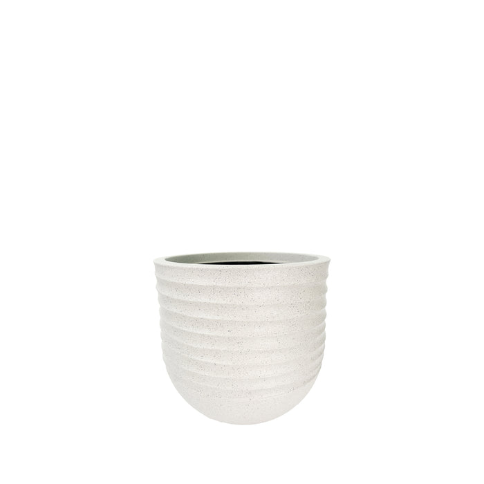 Mariella Pot Sml 30cmx27.5cm Beige. Terrazzo-style pot, lightweight for indoors/outdoors use. Perfect for faux plants & trees