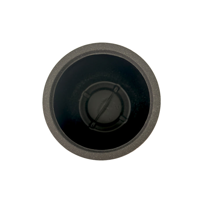 53 cm Poly-resin, Large Ribbed planter, Mediterranean Black with a terrazzo finish, Lightweight, Weather resistant and eco friendly, Top view.