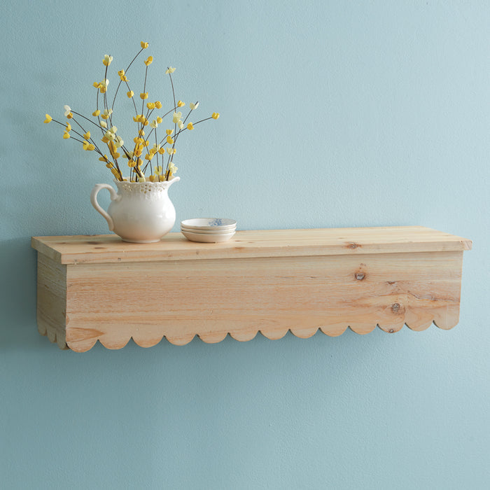 Natural Wood Scalloped Floating Shelf