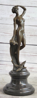 Nude Female Figure Bronze Sculpture Statue Naked Girl Among Waves Signed Original Art