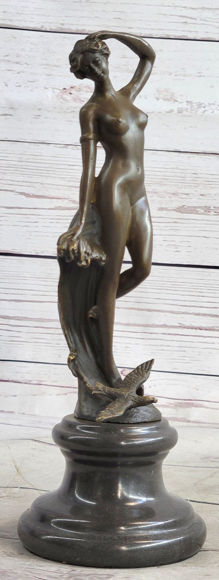 Nude Female Figure Bronze Sculpture Statue Naked Girl Among Waves Signed Original Art