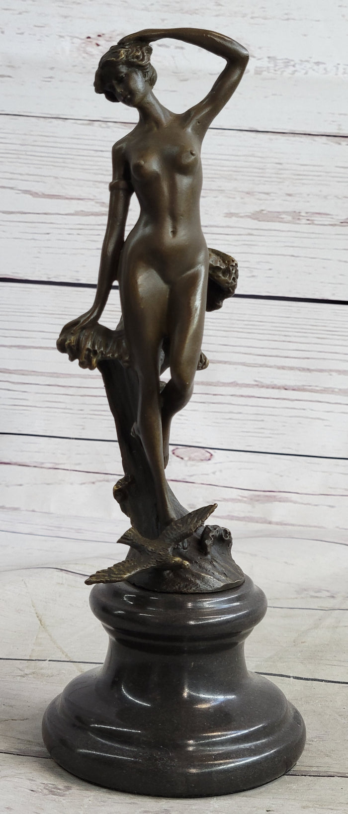 Nude Female Figure Bronze Sculpture Statue Naked Girl Among Waves Signed Original Art