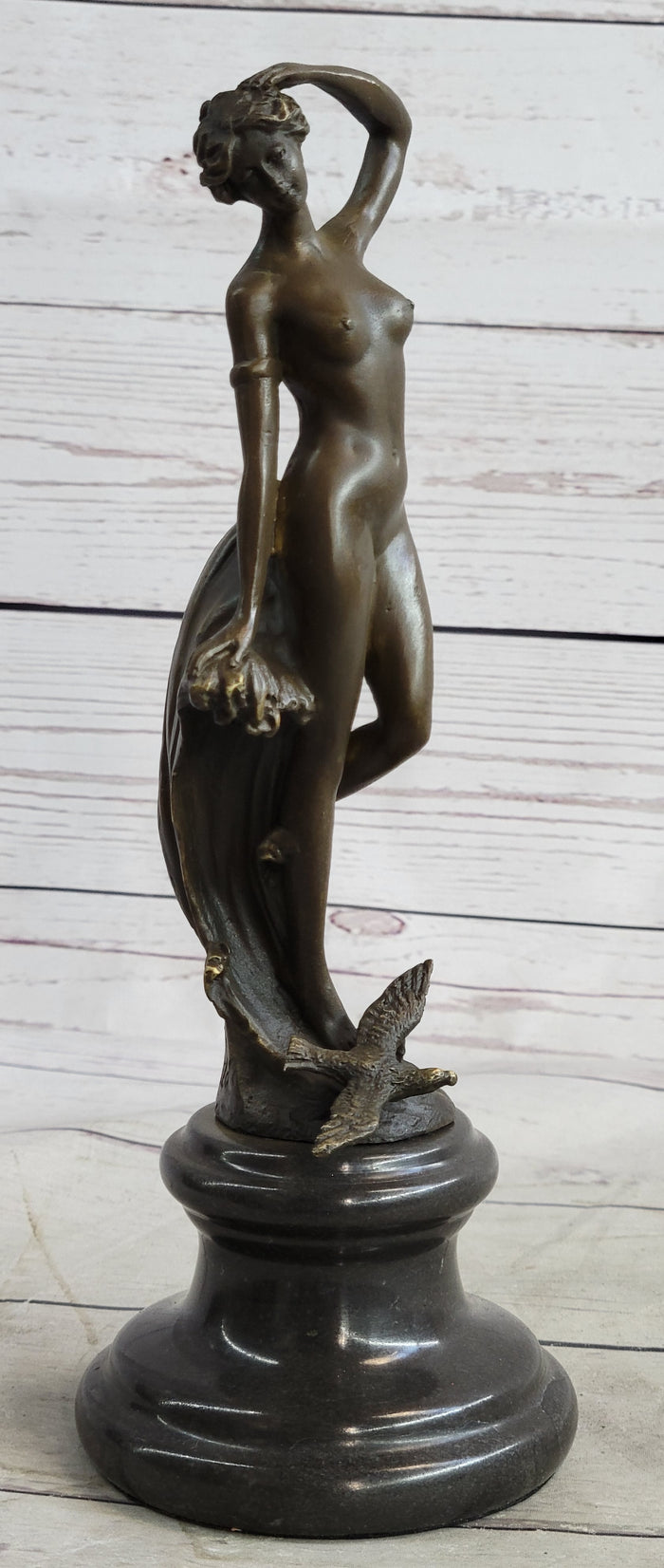 Nude Female Figure Bronze Sculpture Statue Naked Girl Among Waves Signed Original Art