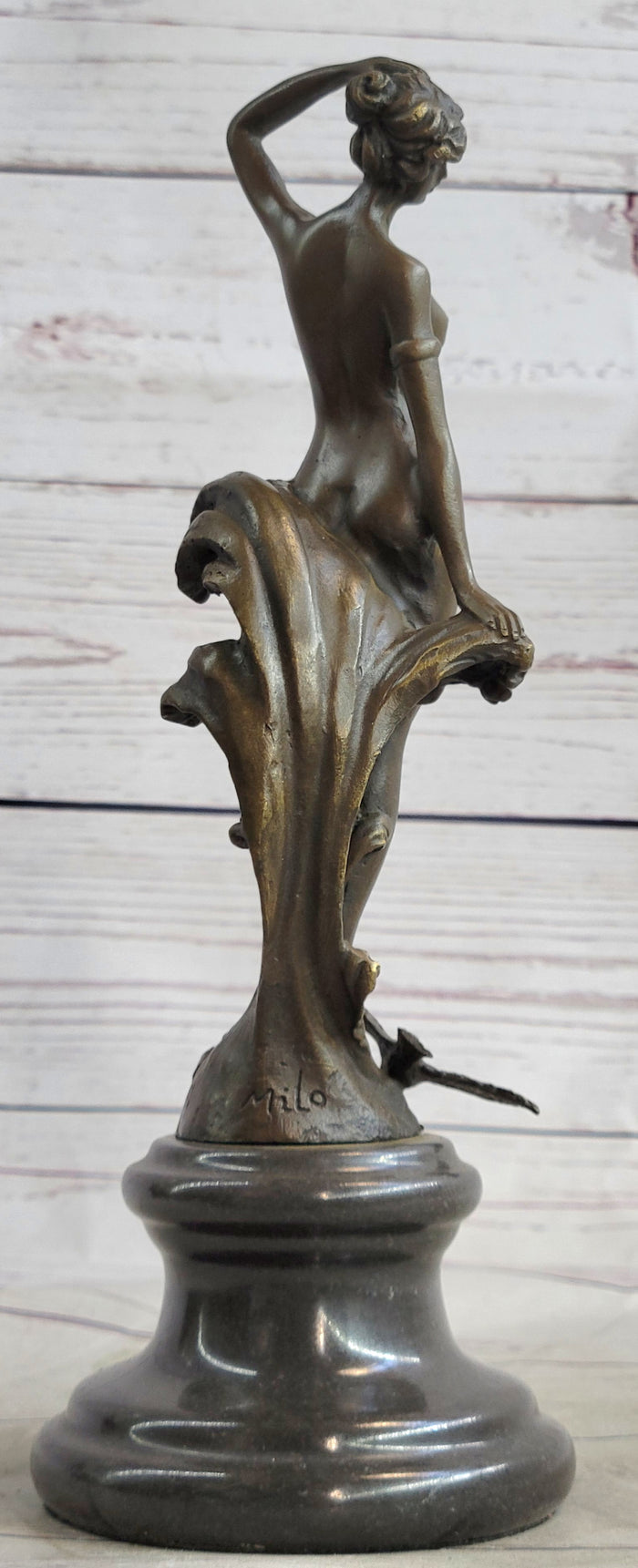 Nude Female Figure Bronze Sculpture Statue Naked Girl Among Waves Signed Original Art