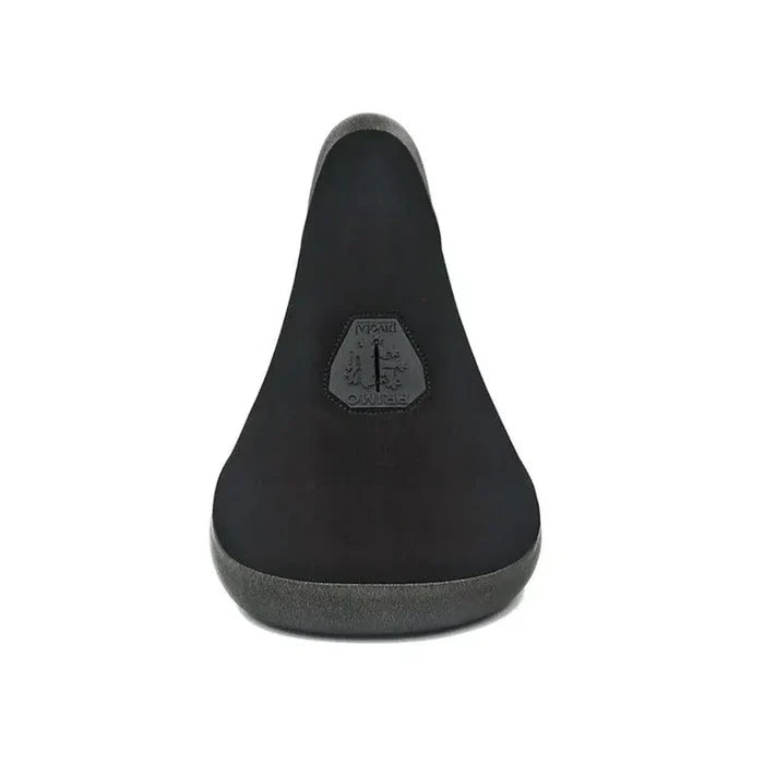 Primo Balance Pivotal Seat in black, featuring a hexagonal logo patch at the center, shown from above on a white background.