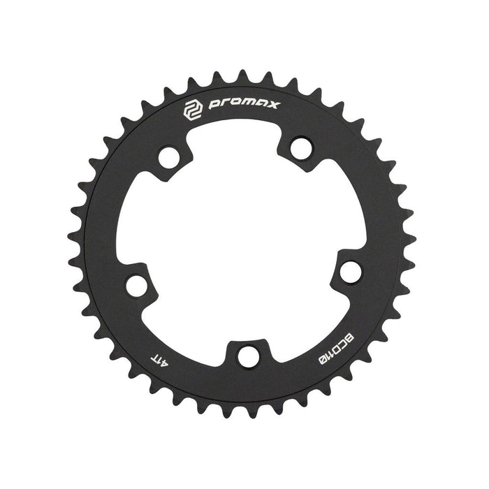 The Promax 5-bolt 110 BCD Chainring is a black, circular BMX chainring with 41 teeth, CNC machined for precision, featuring five bolt holes and labeled "Promax" and "BCD110.