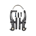 A set of black Promax P-1 Pro V Brake (108mm), made from durable 6061-T6 aluminium alloy, with brake pads, bolts, and a curved metal tube, displayed on a white background.