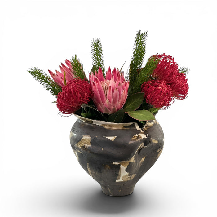 Protea Pink and Pincushion Arrangement in Decorative Planter