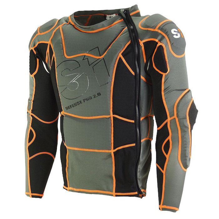 The S1 Pro Race Safety Jacket V2 Youth is a lightweight, anatomically designed motorcycle jacket with protective materials, orange piping, black panels, and a diagonal front zipper.