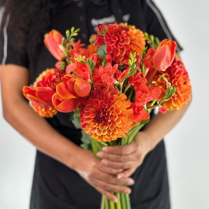 Tied Bunch Orange Dahlia Tulip Freezia