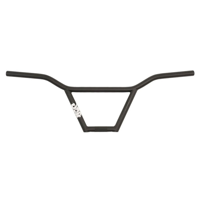 The United JOG Bar (22.2mm Clamp) is a black BMX handlebar made from strong 4130 Chromoly steel, designed with a triangular support bar and a small JOG Bar logo on the left side of the center.